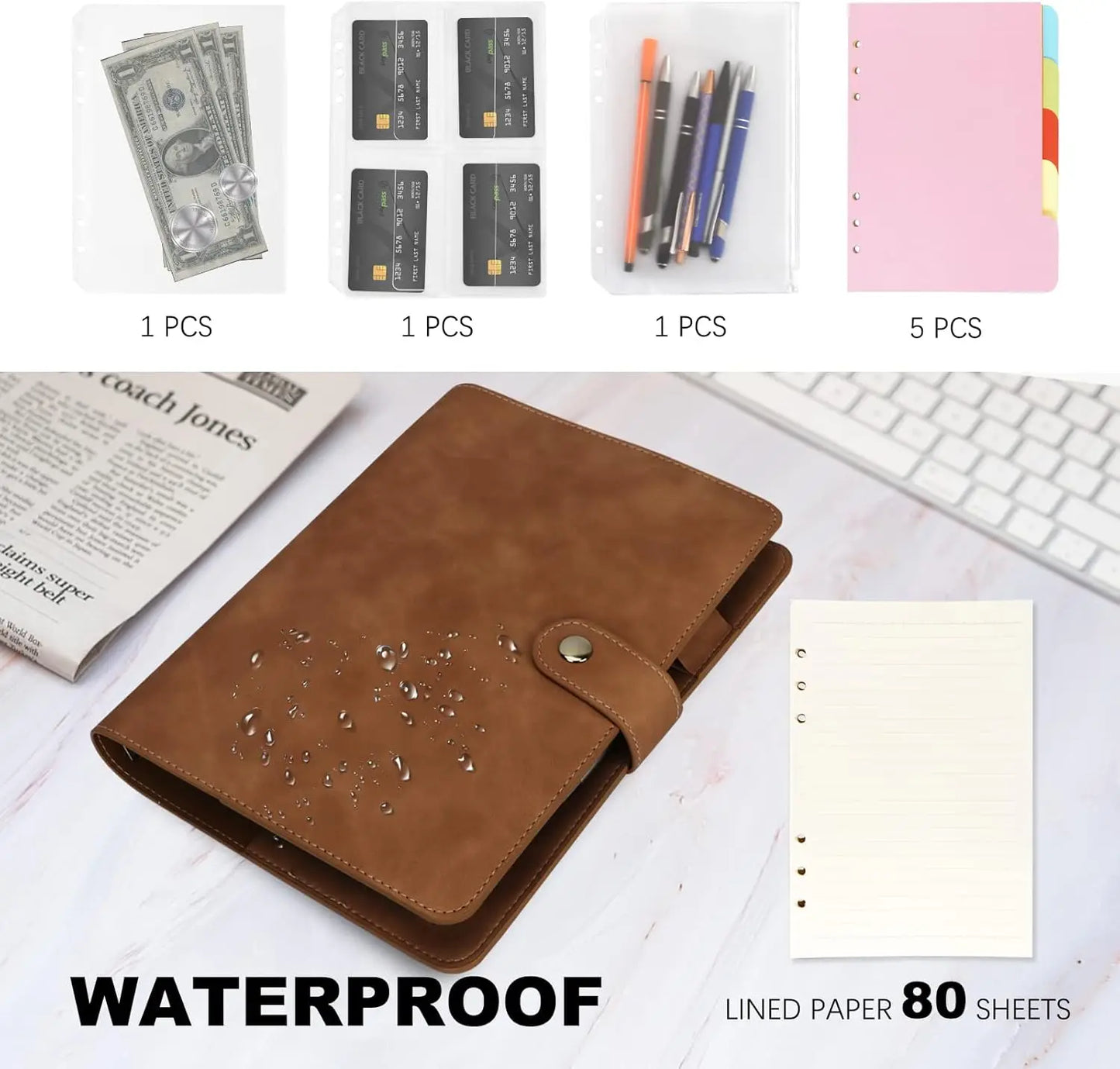 A5 6-Ring Binder Notebook – Refillable Planner with Pockets & Dividers