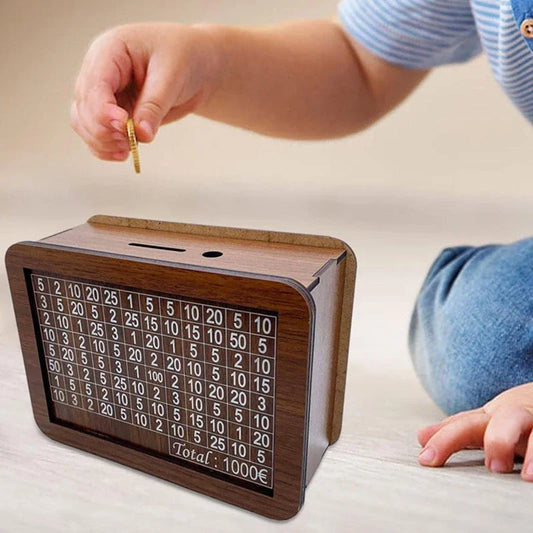 New Challenge Wooden Money Box – 1000/3000/5000/10000 Savings Goal Box with Number Display