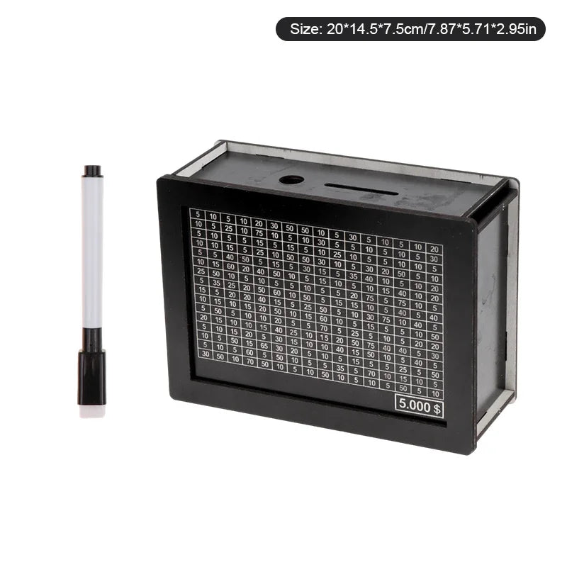 Black Reusable Piggy Bank with Money Goal Counter – DIY Savings Box for Building Saving Habits
