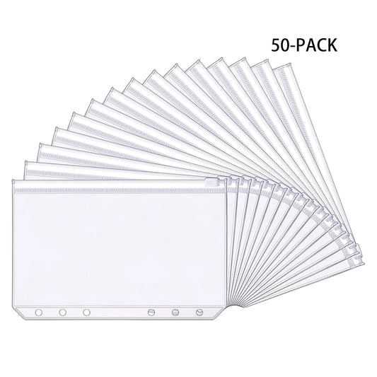 50pcs 6-Hole Binder Pockets – Cash Envelopes for Budgeting (A5/A6/A7 Compatible)