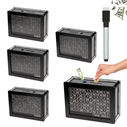 Black Reusable Piggy Bank with Money Goal Counter – DIY Savings Box for Building Saving Habits