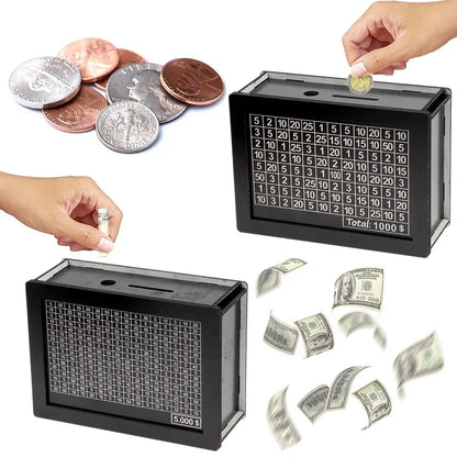 Black Reusable Piggy Bank with Money Goal Counter – DIY Savings Box for Building Saving Habits